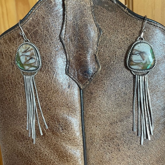 Royston Ribbon Turquoise Sterling earrings - Picture 2 of 6